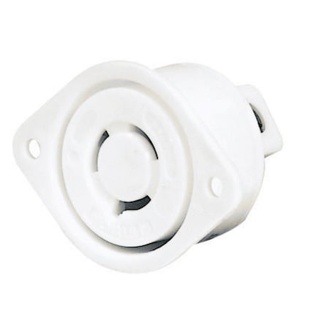 Bryant Flanged Locking Receptacle, L6-15R, 15 A, 250V AC, Single Phase, 2 Pole, Flush Mount, White 70615ER